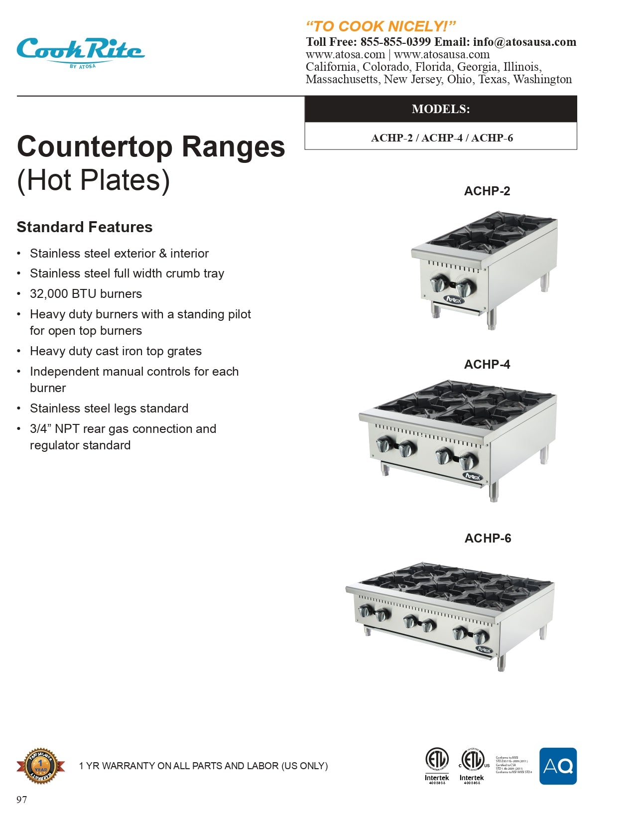 ACHP-2: Hotplate, Countertop, Gas