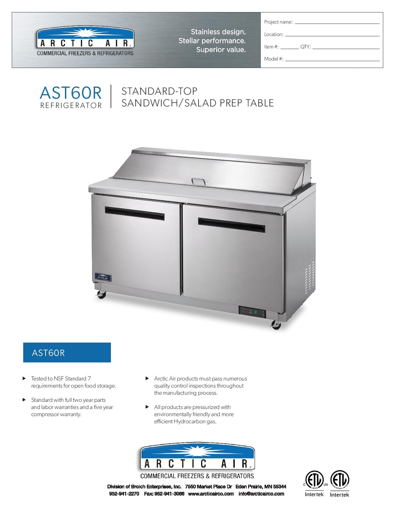 AST60R: Sandwich/Salad Prep Table