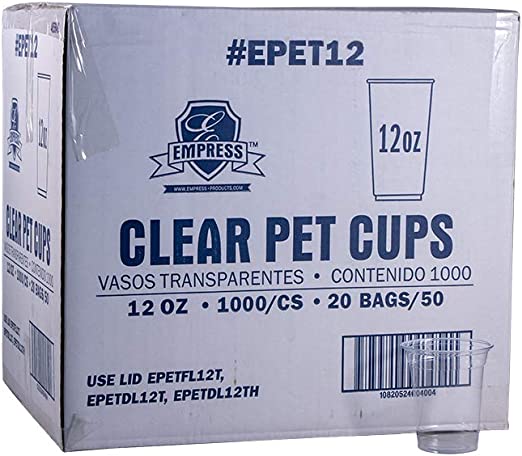 EPET12: Disposable Cups/Bowls 12oz Tall 20 / 50 cs