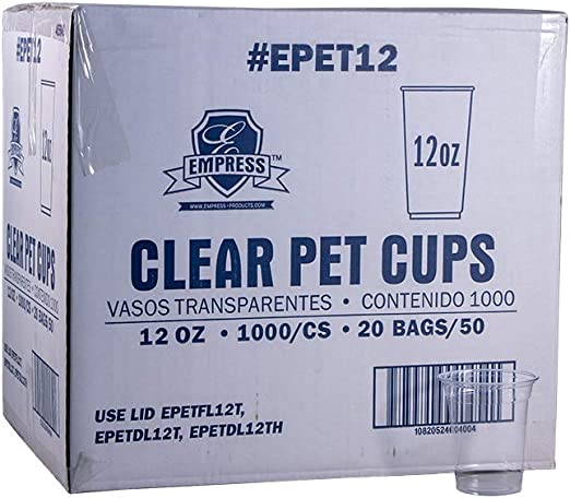 EPET12: Disposable Cups/Bowls 12oz Tall 20 / 50 cs
