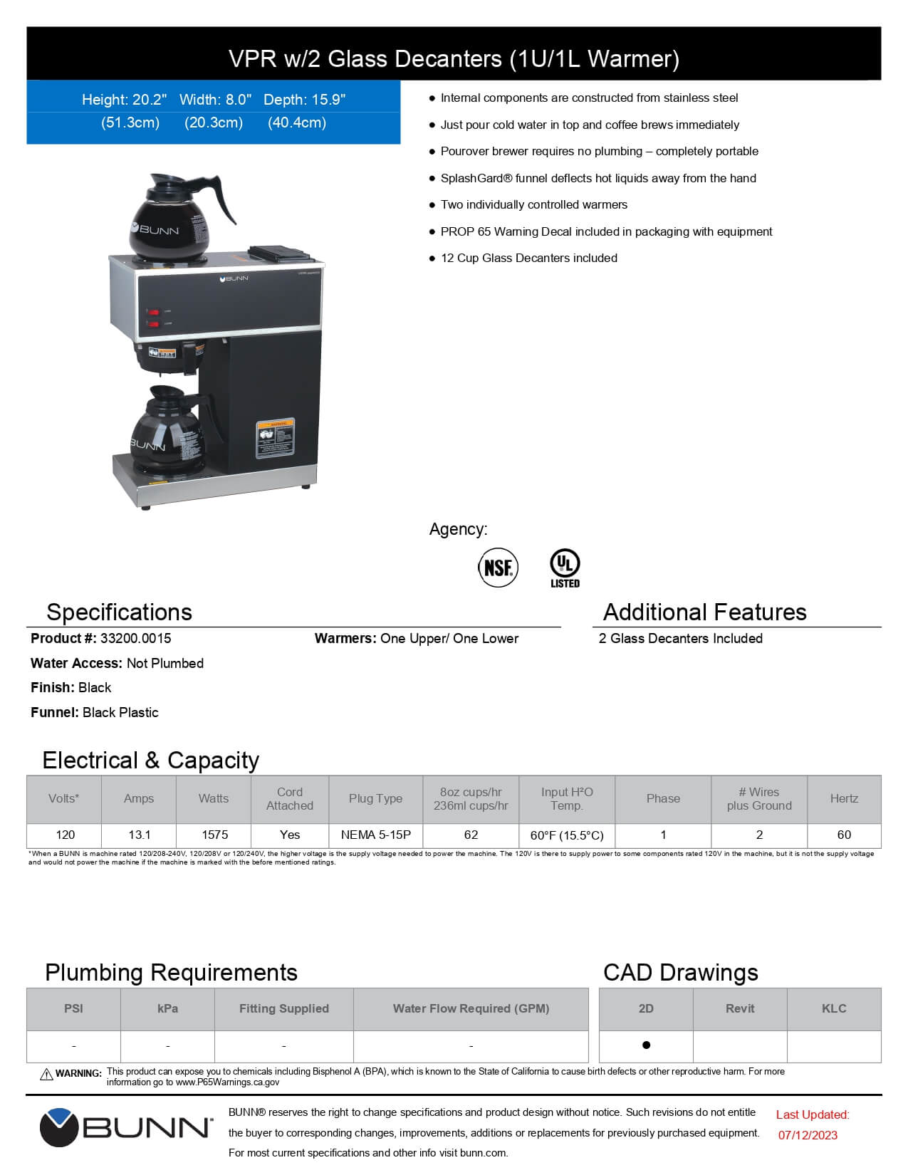 33200.0015: Coffee Brewer