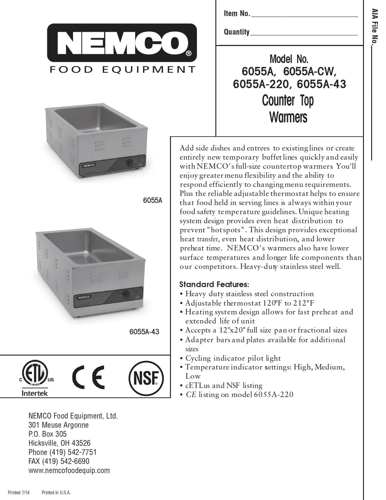 6055A: Food Pan Warmer, Countertop