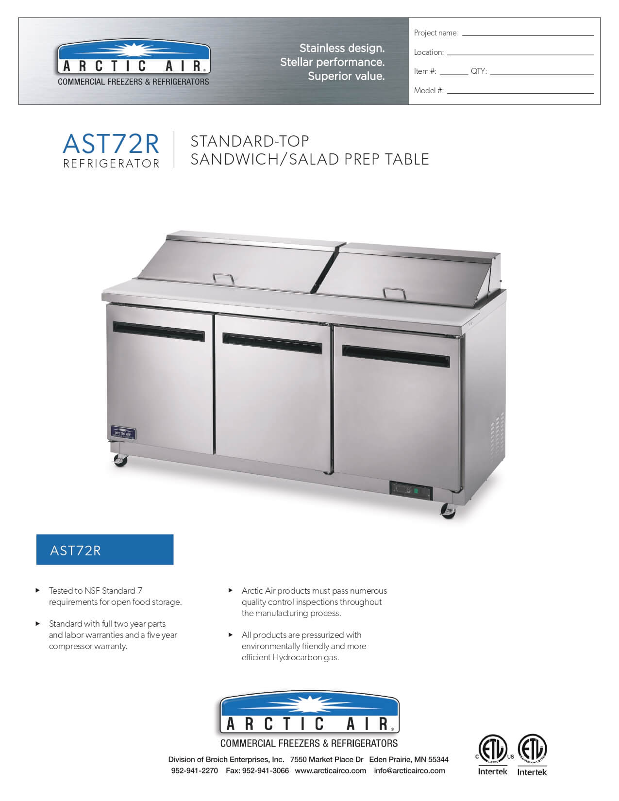 AST72R: Sandwich/Salad Prep Table