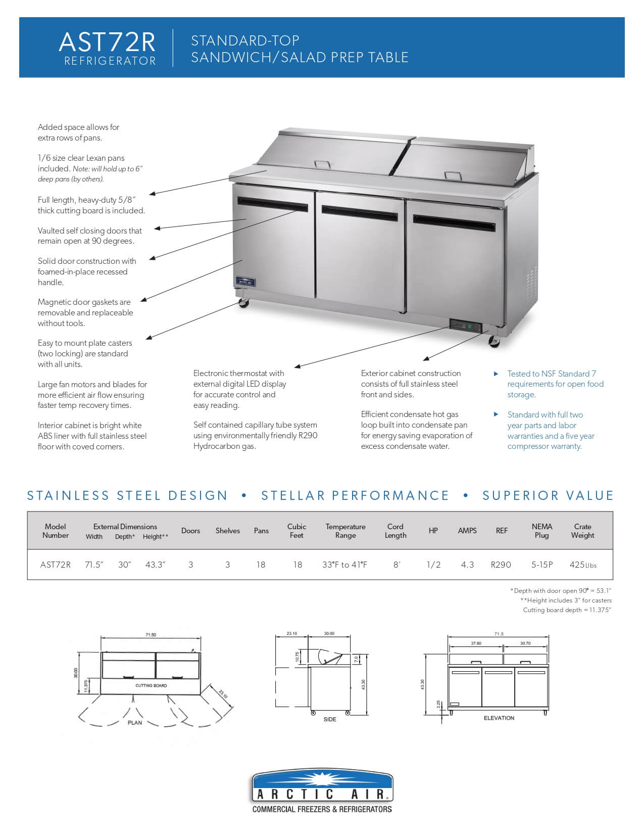 AST72R: Sandwich/Salad Prep Table