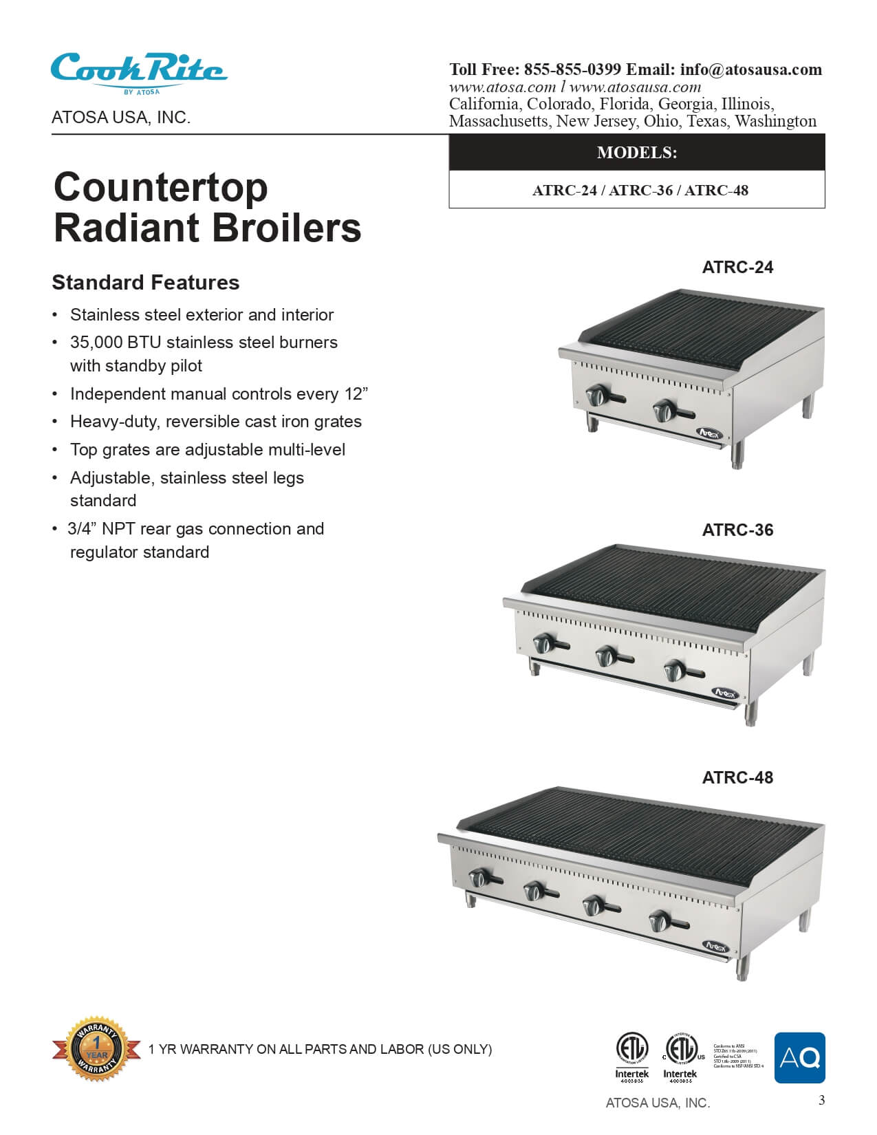 ATRC-36: Charbroiler, Gas, Countertop