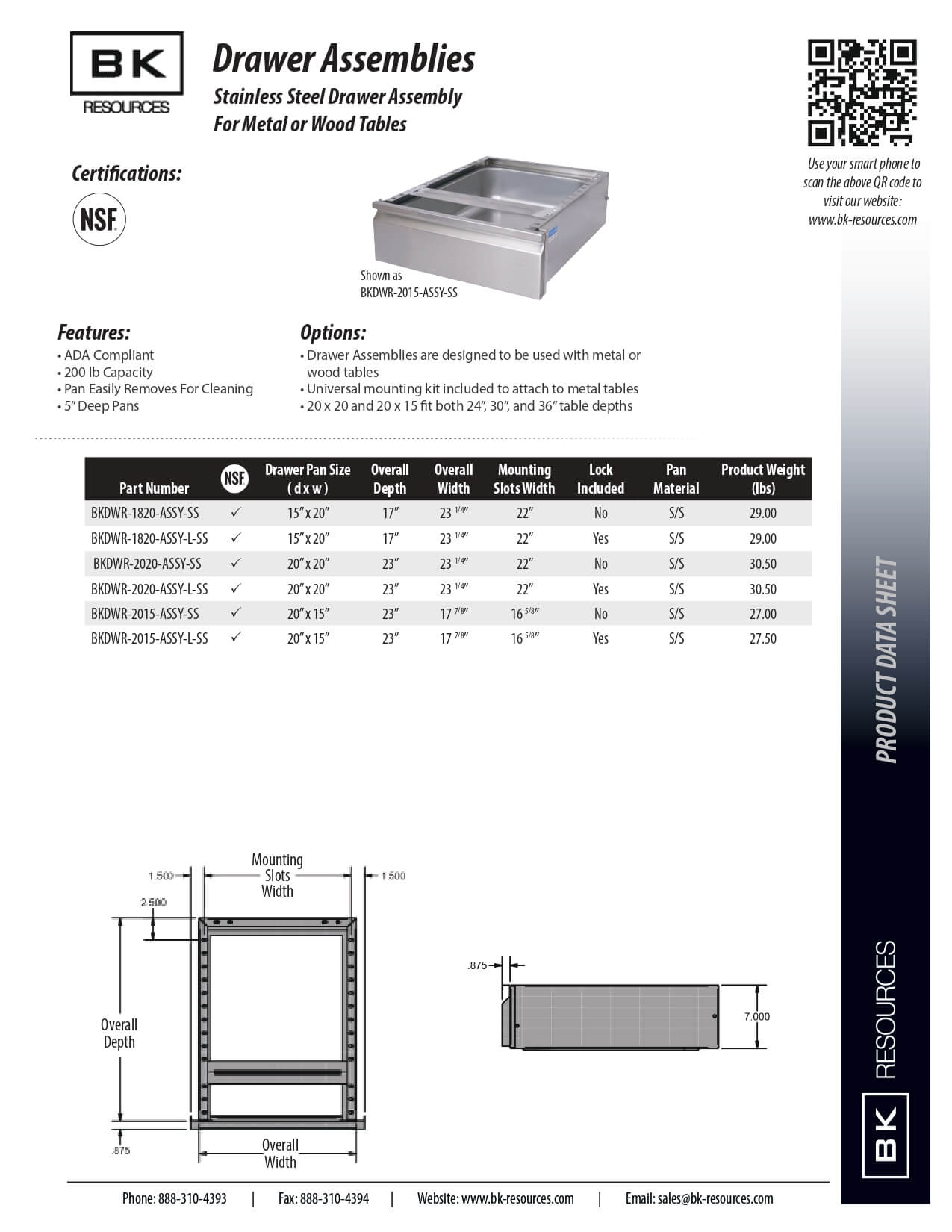 BKDWR-1820-ASSY-L-SS: Work Table Drawer