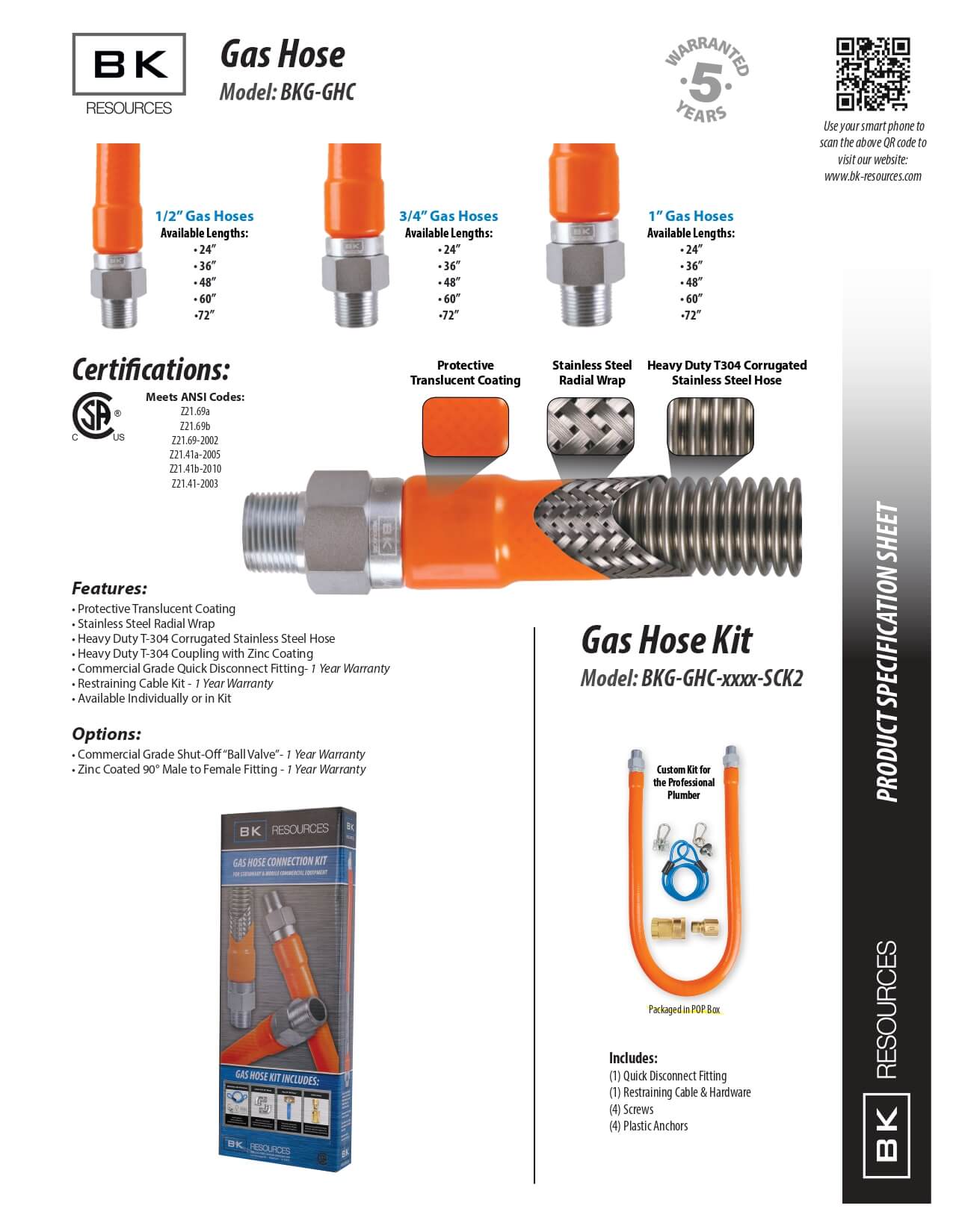 BKG-GHC-7548-SCK2: Gas Connector Hose Kit/Assembly