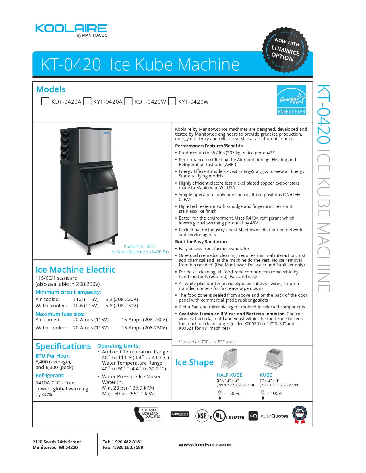 KYT0420A: Ice Maker, Cube-Style