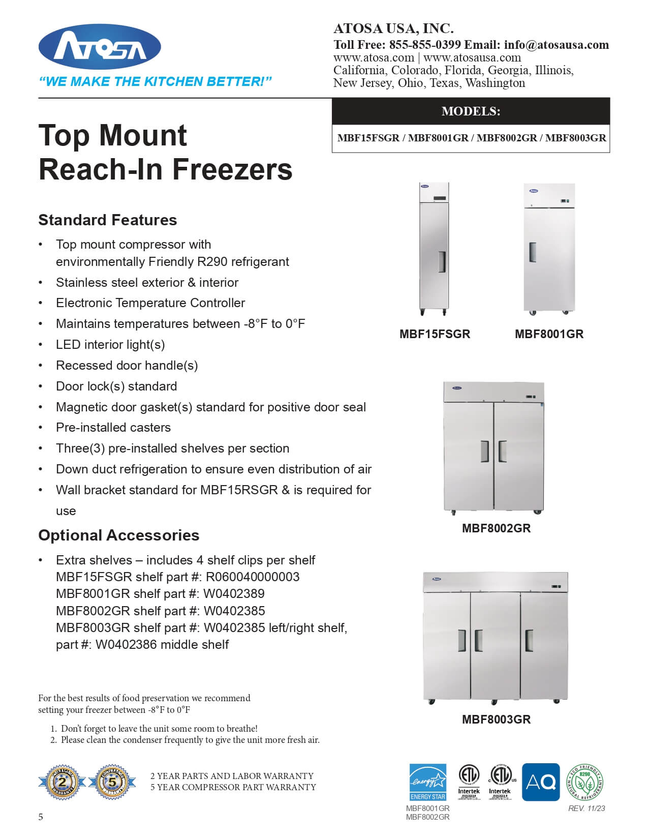 MBF15FSGR: Freezer, Reach-In