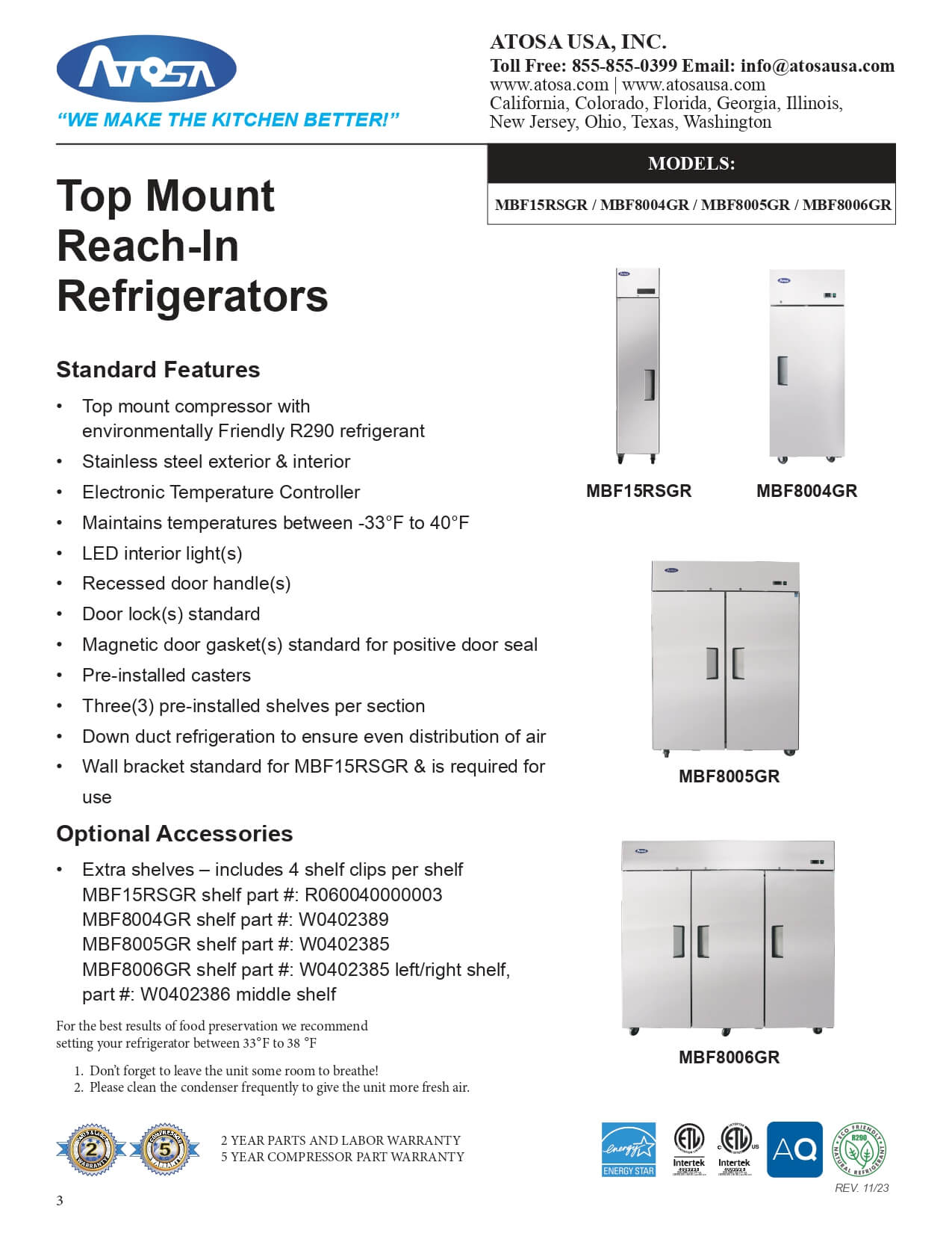 MBF15RSGR: Refrigerator, Reach-In