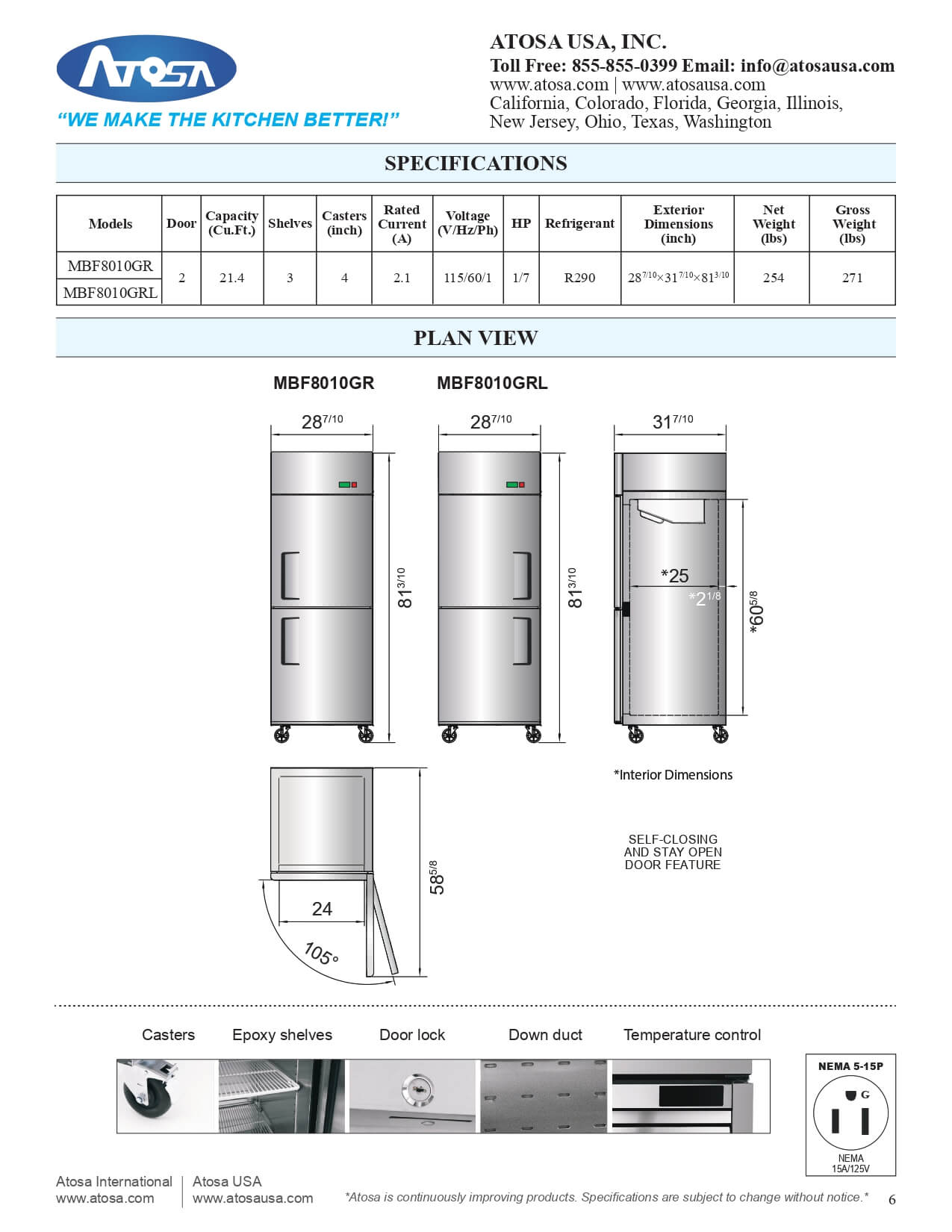 MBF8010GRL: Refrigerator, Reach-In (Left-Hinged)