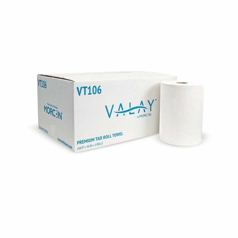 VT106 Morcon 10" TAD Hardwound Roll Towel White 1-Ply 2" Core 550' 6 / cs