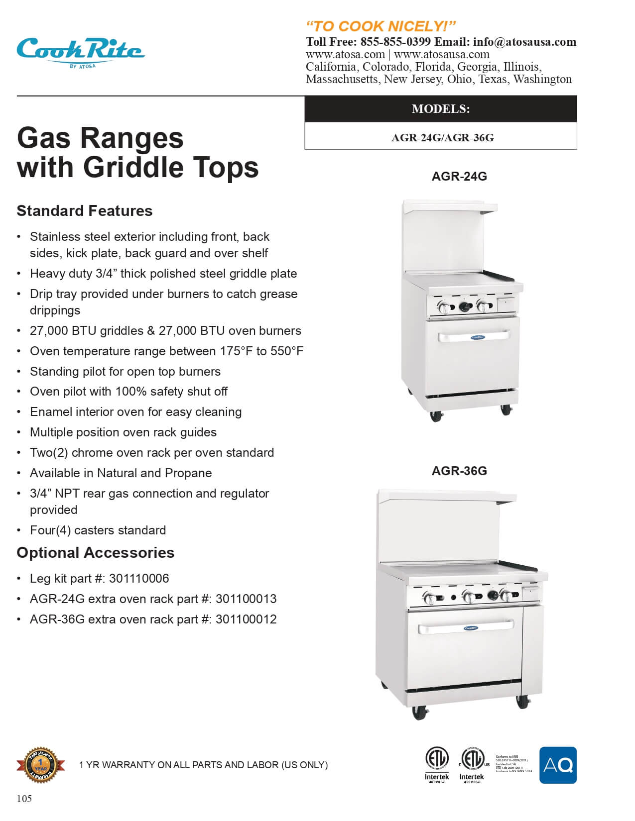 AGR-36G: Range, 36", Gas