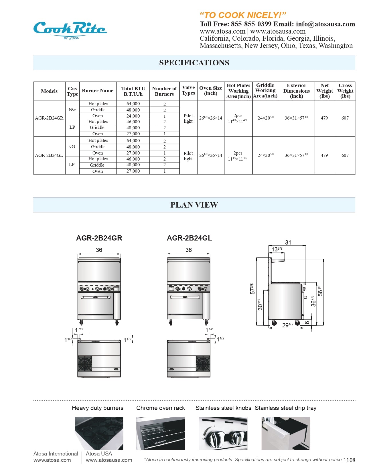 AGR-2B24GL: Range, 36", Gas