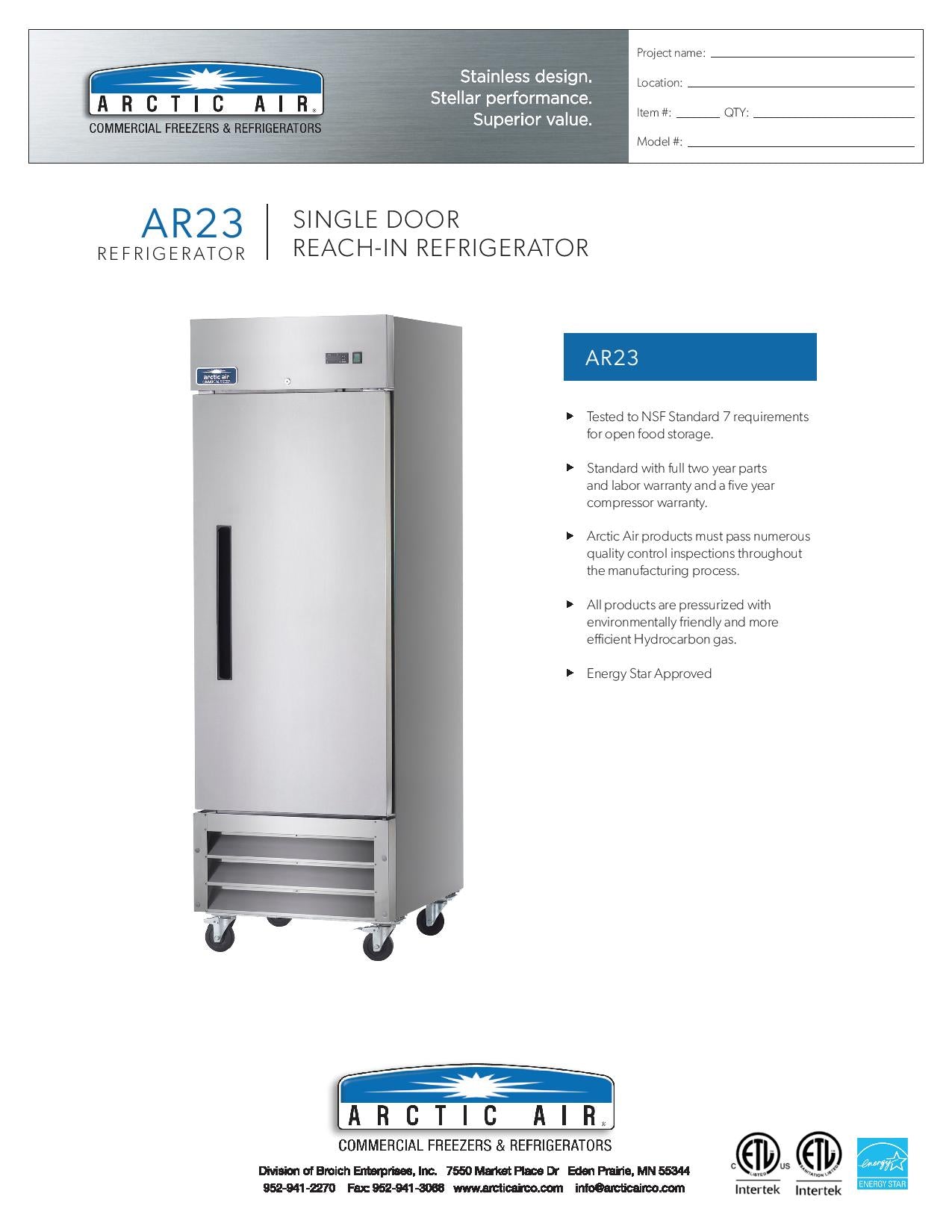 AR23 Refrigerator, ReachIn Restaurant Supply