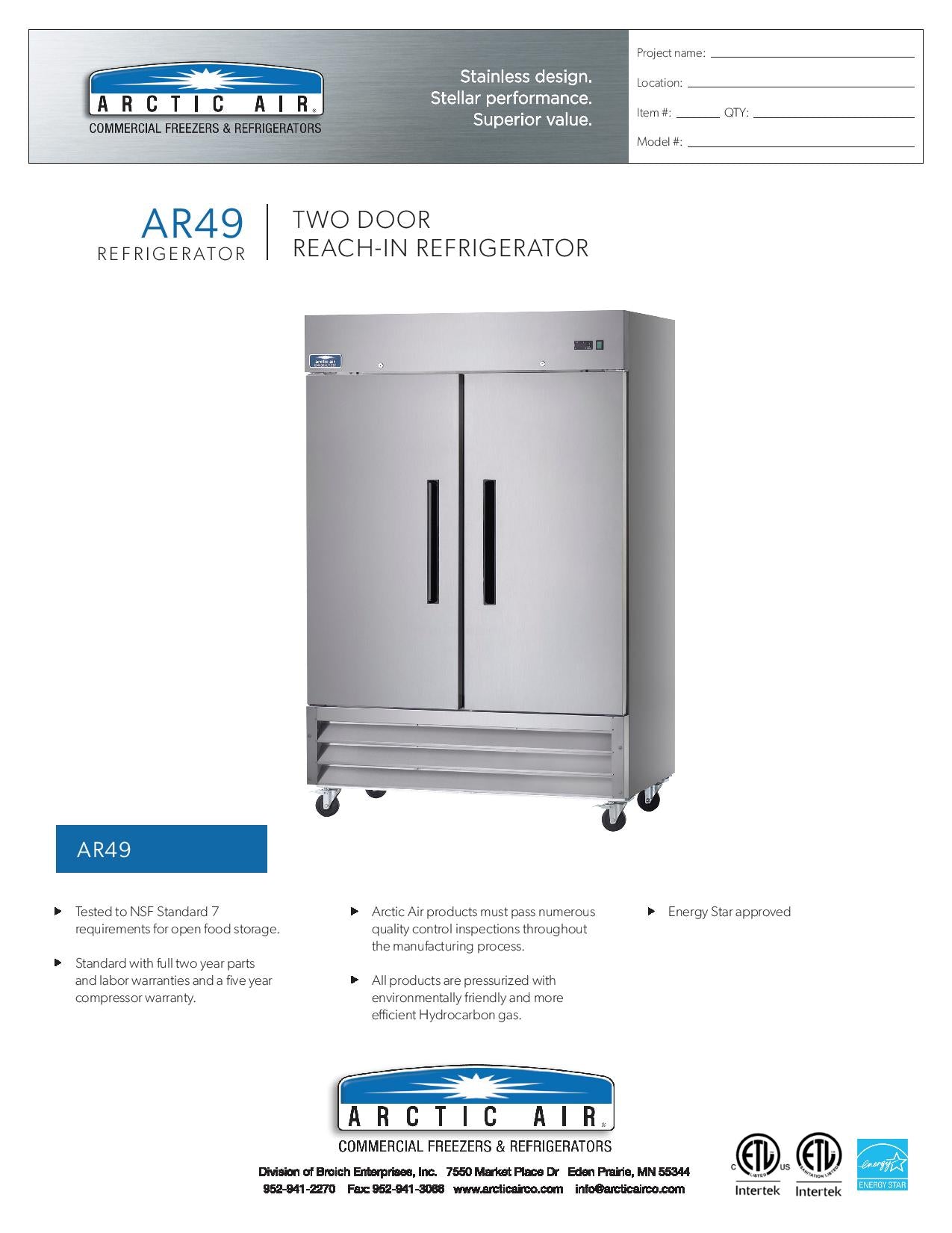 AR49 Refrigerator, ReachIn Restaurant Supply