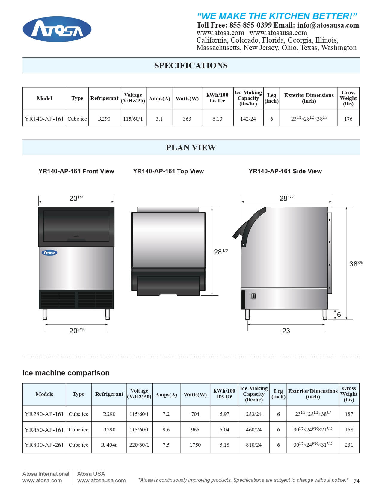 YR140-AP-161: Ice Maker with Bin, Cube-Style