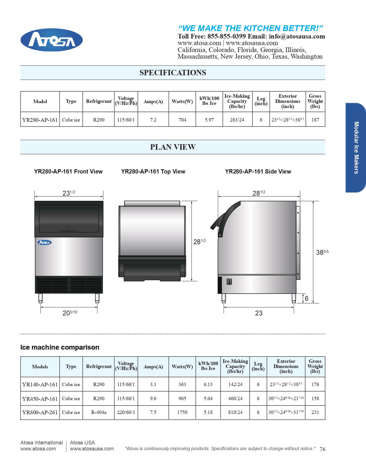 YR280-AP-161: Ice Maker with Bin, Cube-Style