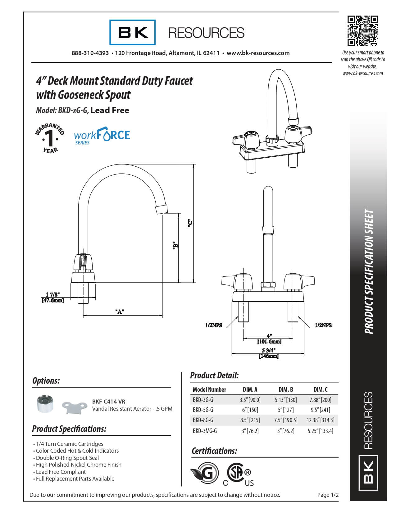 BKD-3G-G: Deck Mount Faucet