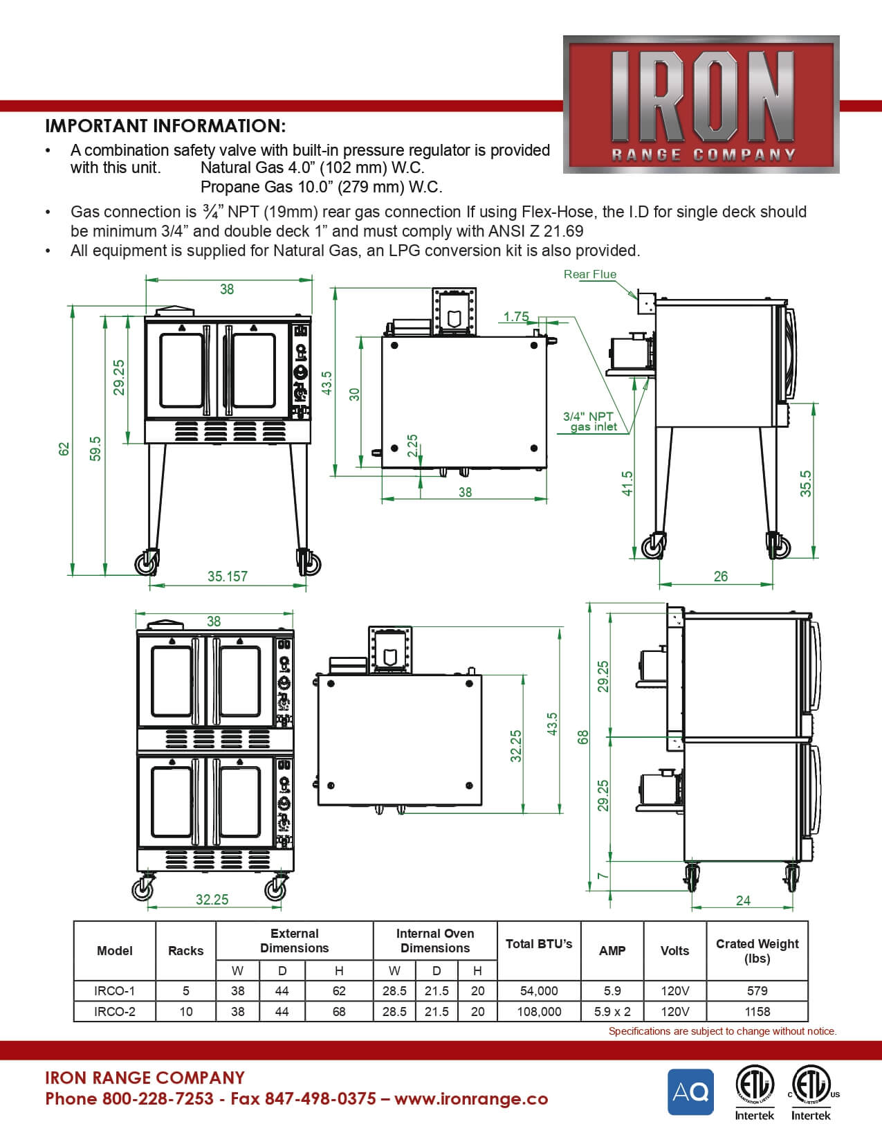 IRCO-1: Convection Oven, Gas