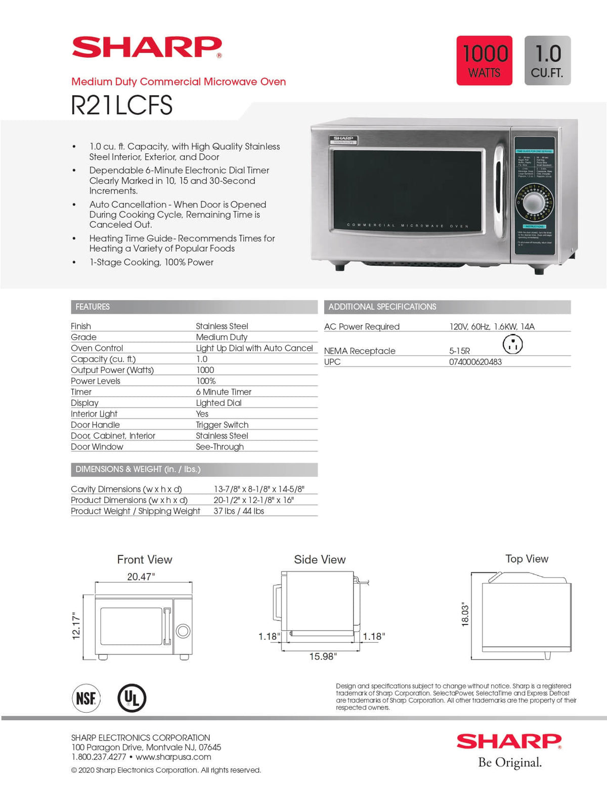 Sharp R 21lcfs R-21LCFS: Microwave Oven – Macomb Restaurant Supply
